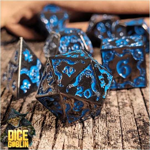 [FORGE_FG-DG-DC-0061] Forged - Dice Goblin Devouring Mystery - Black/Blue Metal RPG 7 Dice Set