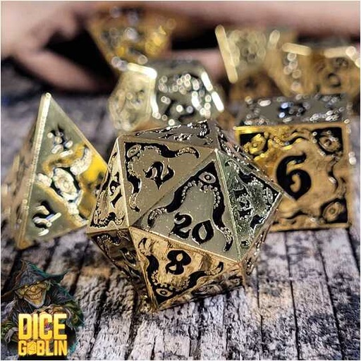[FORGE_FG-DG-DC-0062] Forged - Dice Goblin Devouring Mystery - Gold/Black Metal RPG 7 Dice Set