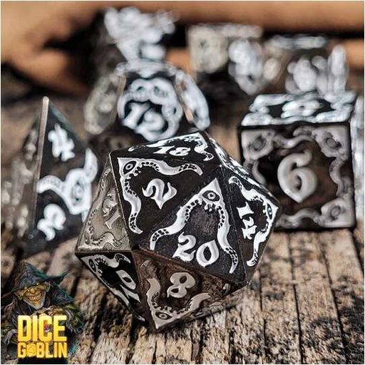 [FORGE_FG-DG-DC-0063] Forged - Dice Goblin Devouring Mystery - Black/White Metal RPG 7 Dice Set