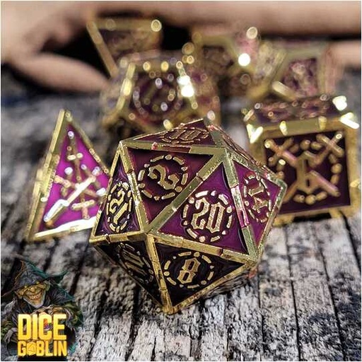 [FORGE_FG-DG-DC-0064] Forged - Dice Goblin Swords - Gold/Red Metal RPG 7 Dice Set