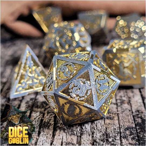 [FORGE_FG-DG-DC-0065] Forged - Dice Goblin Swords - Silver/Gold Metal RPG 7Dice Set