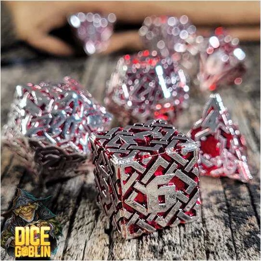 [FORGE_FG-DG-DC-0071] Forged - Dice Goblin Knots - Silver/Red Metal RPG 7 Dice Set
