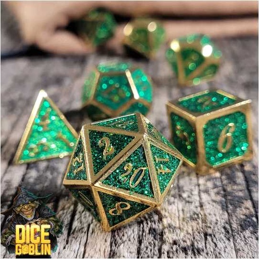 [FORGE_FG-DG-DC-0075] Forged - Dice Goblin Framed - Gold/Green Metal RPG 7 Dice Set