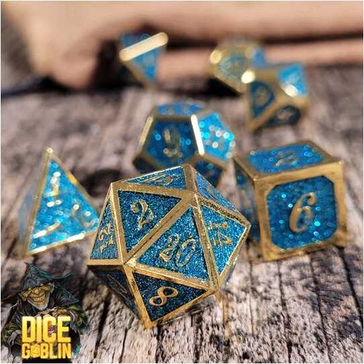 [FORGE_FG-DG-DC-0076] Forged - Dice Goblin Framed - Gold/Blue Metal RPG 7 Dice Set