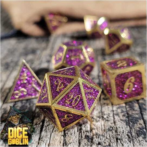 [FORGE_FG-DG-DC-0077] Forged - Dice Goblin Framed - Gold/Purple Metal RPG 7 Dice Set