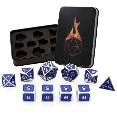 [FORGE_GRDSLVRBLU10] Forged - Guardian Silver/Blue Enamel Metal RPG 10 Dice Set
