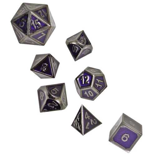 [FORGE_ROYAL-ARGENT7] Forged - Royal Argent w/Purple Enamel Metal RPG 7 Dice Set