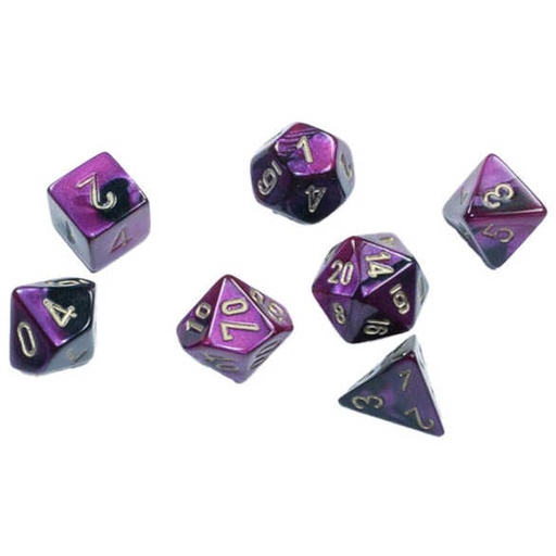 [CHX_20640] Chessex: 7-Set Cube Mini Gemini Black Purple with Gold