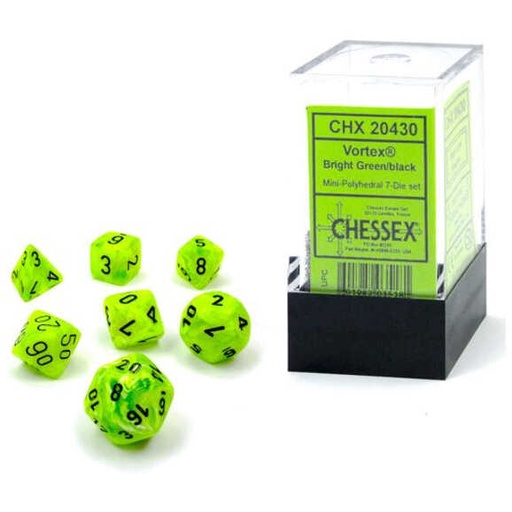 [CHX_20430] Chessex: 7-set Cube Mini Vortex Bright Green with Black