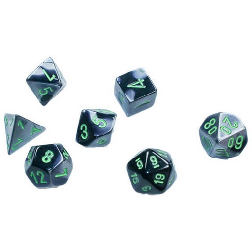 [CHX_20645] Chessex: 7-Set Cube Mini Gemini Black Grey with Green