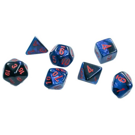[CHX_20658] Chessex: 7-Set Cube Mini Gemini Black Starlight with Red