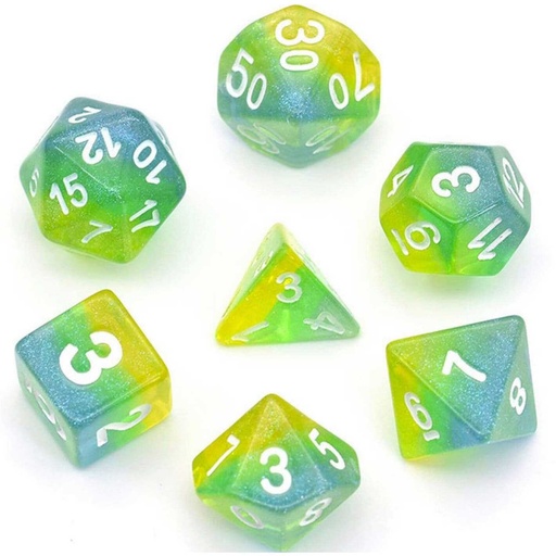 [FOM_1071] Foam Brain - Blue, Green & Yellow Shimmer RPG Dice Set