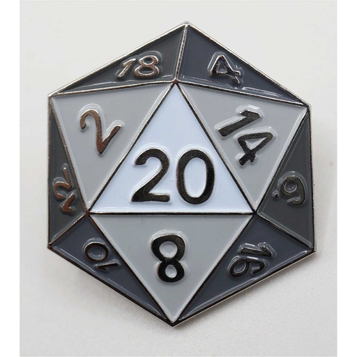 [FOM_3067] Foam Brain - White D20 Enamel Pin