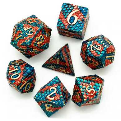 [FOM_4246] Foam Brain - Blue-Fire Dragon Scale RPG Metal Dice Set