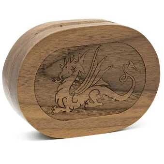[FOM_6029] Foam Brain - Dragon - Walnut Wood Dice Box (Oval)