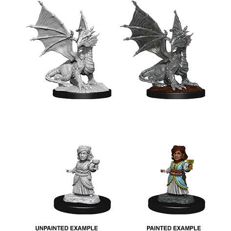 D&D Nolzur's Marvelous Miniatures: Silver Dragon Wyrmling & Female Halfling