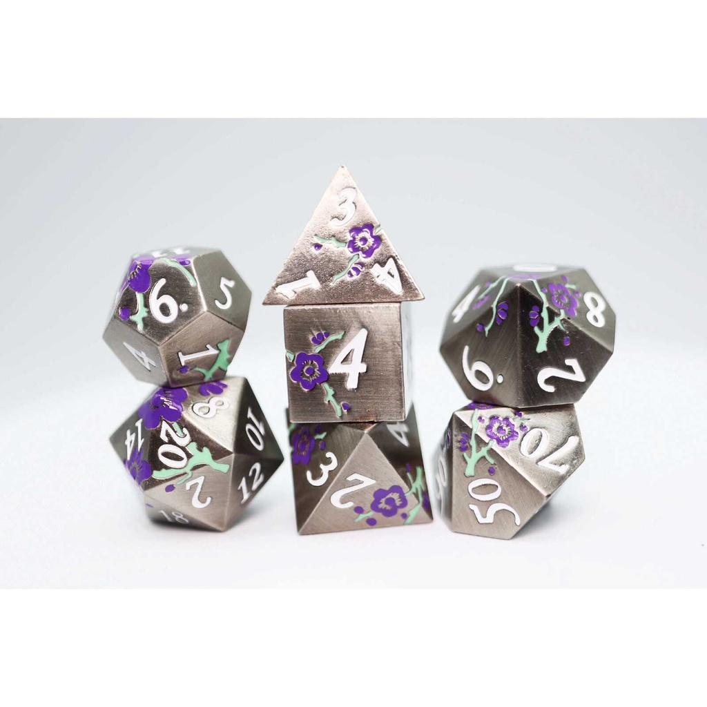 Foam Brain - Silver with Purple Orchids RPG Metal Dice Set