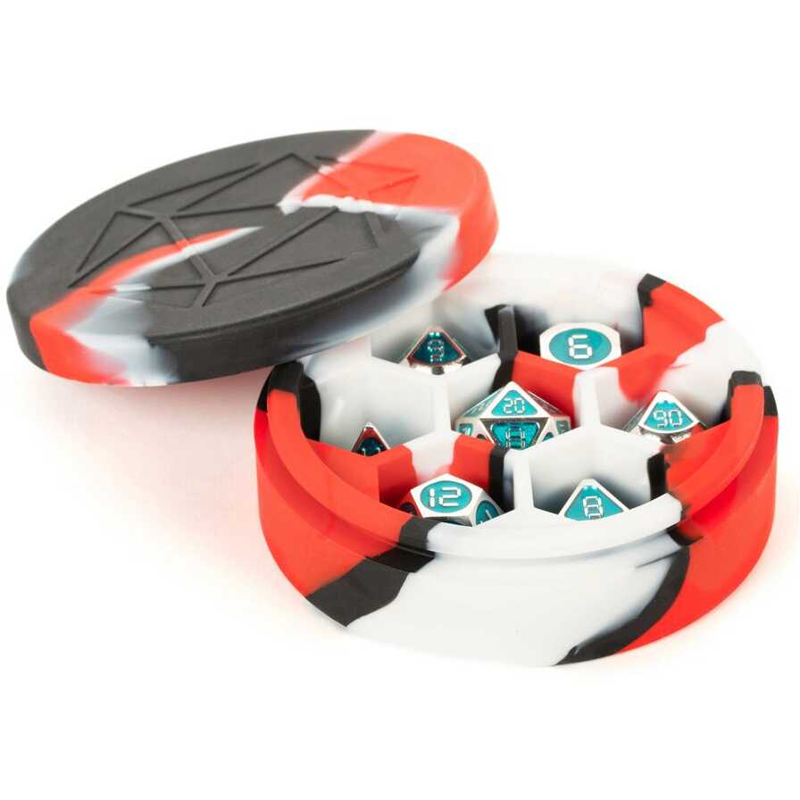 Dice Case: Silicone Round Case- Red/Black/White