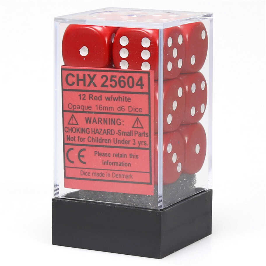 Chessex 16mm 12d6 Opaque: Red/White