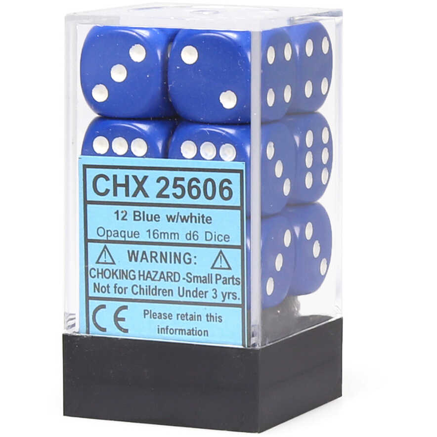 Chessex 16mm 12d6 Opaque: Blue/White