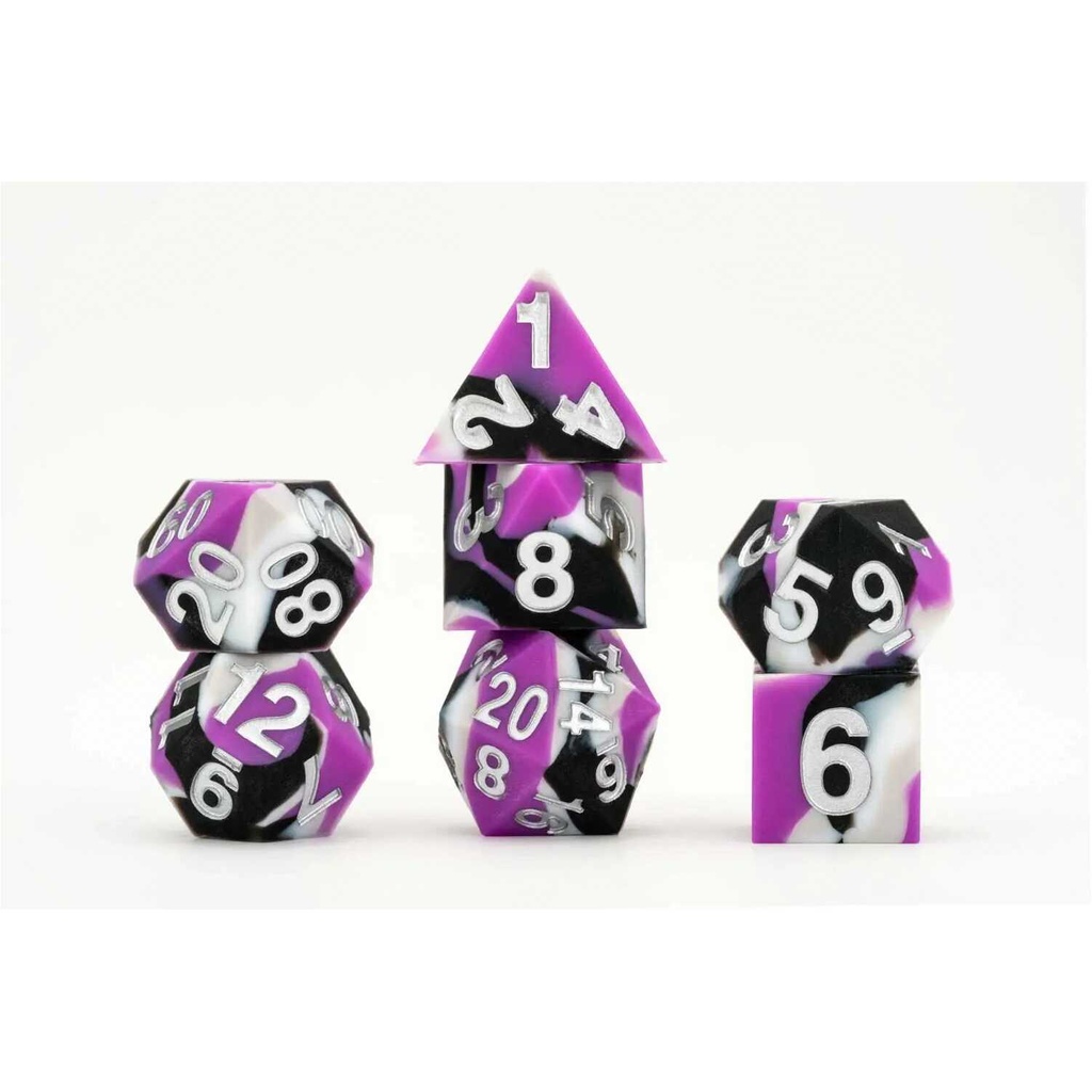 16mm Sharp Edge Silicone Rubber Poly Dice Set: Pride: Asexual