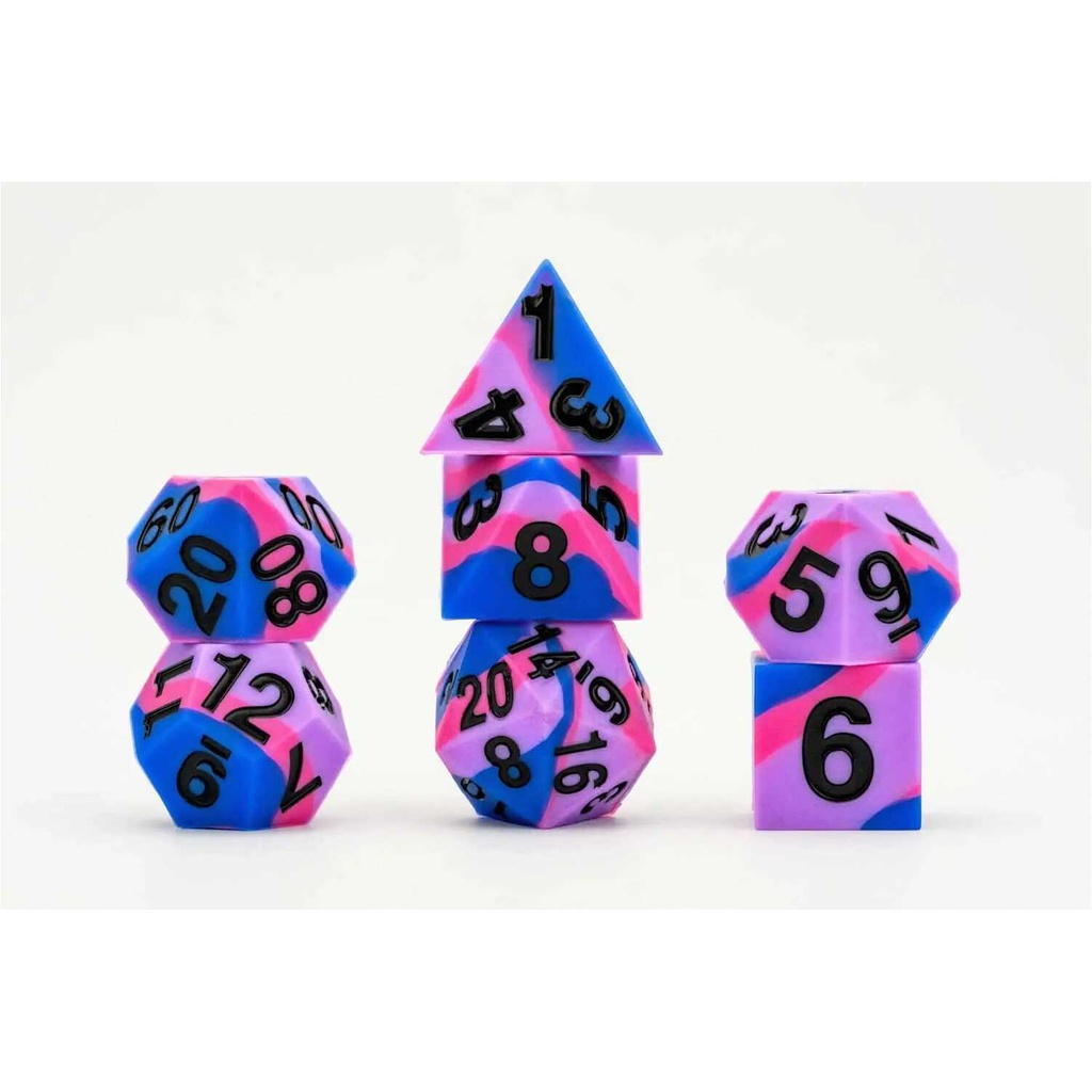 16mm Sharp Edge Silicone Rubber Poly Dice Set: Pride: Bisexual