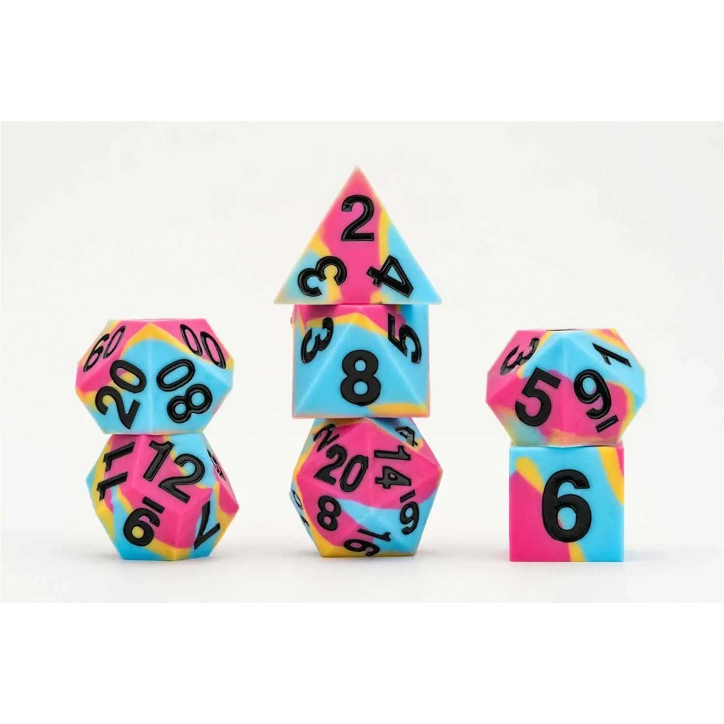 16mm Sharp Edge Silicone Rubber Poly Dice Set: Pride: Pansexual