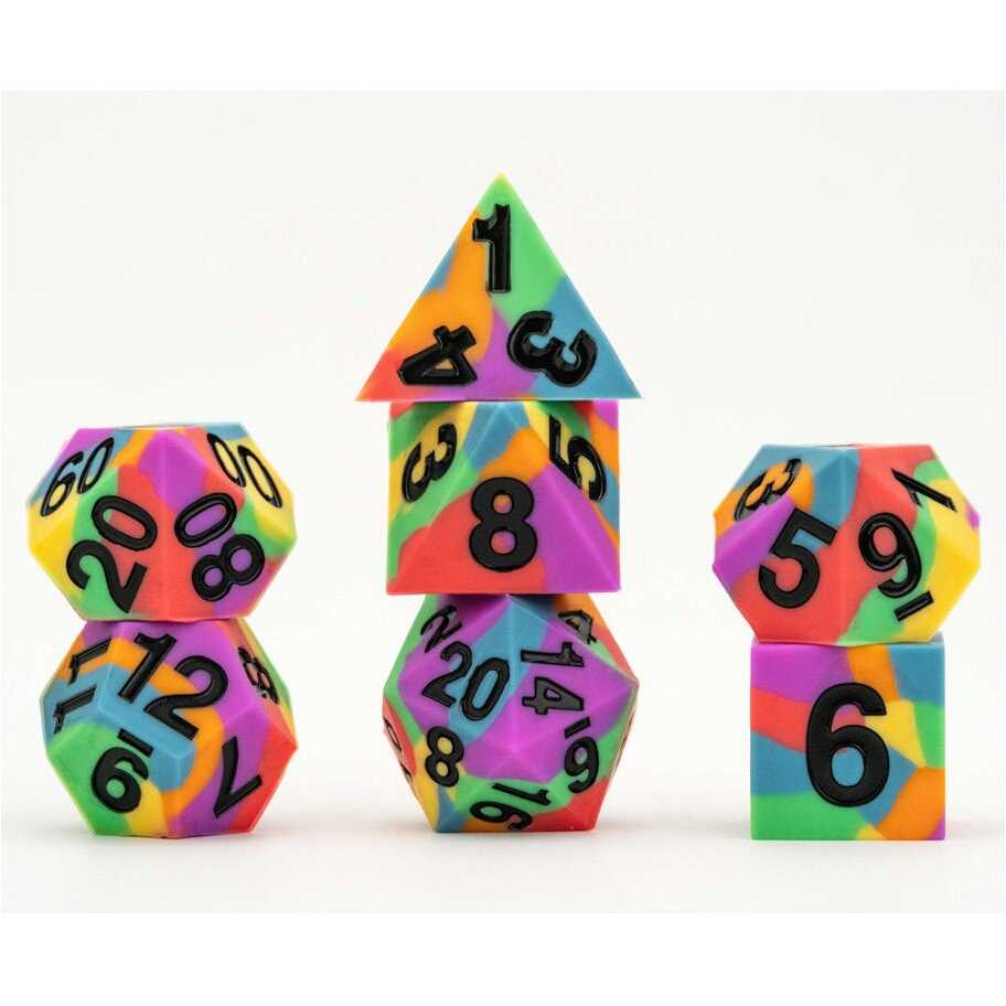 16mm Sharp Edge Silicone Rubber Poly Dice Set: Pride: Rainbow