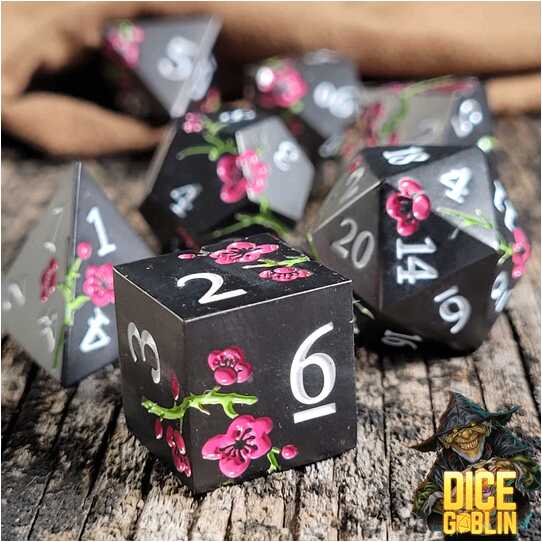 Forged - Dice Goblin Flowers Metal RPG Dice Set - Black/Pink