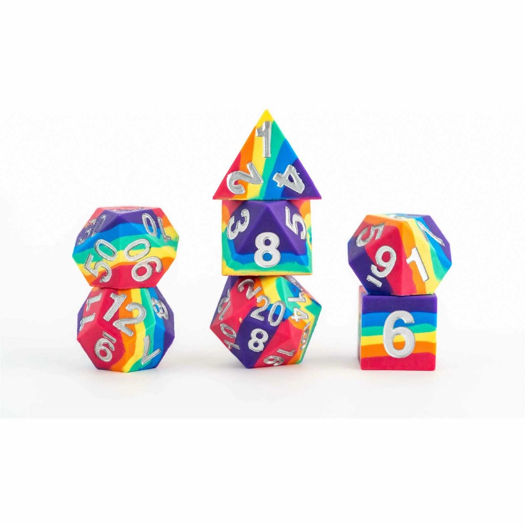 16mm Sharp Edge Silicone Rubber Poly Dice Set: Rainbow