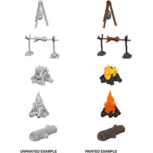 Deep Cuts Unpainted Miniatures: Camp Fire & Sitting Log