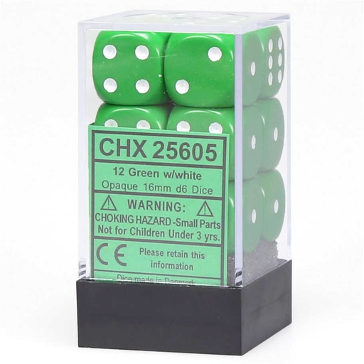 [CHX_25605] Chessex 16mm 12d6 Opaque: Green/White