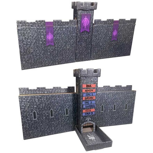 [R4I_44023] Castle Keep Dice Tower with Castle Walls - Dark Gray